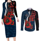 Carlton Blues ANZAC Personalised Couples Matching Long Sleeve Bodycon Dress and Long Sleeve Button Shirt Lest We Forget Poppy Camo