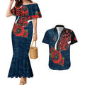 Carlton Blues ANZAC Personalised Couples Matching Mermaid Dress and Hawaiian Shirt Lest We Forget Poppy Camo