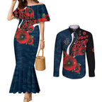 Carlton Blues ANZAC Personalised Couples Matching Mermaid Dress and Long Sleeve Button Shirt Lest We Forget Poppy Camo