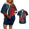 Carlton Blues ANZAC Personalised Couples Matching Off Shoulder Short Dress and Hawaiian Shirt Lest We Forget Poppy Camo