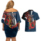 Carlton Blues ANZAC Personalised Couples Matching Off Shoulder Short Dress and Hawaiian Shirt Lest We Forget Poppy Camo