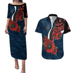 Carlton Blues ANZAC Personalised Couples Matching Puletasi and Hawaiian Shirt Lest We Forget Poppy Camo