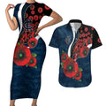 Carlton Blues ANZAC Personalised Couples Matching Short Sleeve Bodycon Dress and Hawaiian Shirt Lest We Forget Poppy Camo