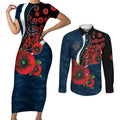 Carlton Blues ANZAC Personalised Couples Matching Short Sleeve Bodycon Dress and Long Sleeve Button Shirt Lest We Forget Poppy Camo