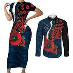 Carlton Blues ANZAC Personalised Couples Matching Short Sleeve Bodycon Dress and Long Sleeve Button Shirt Lest We Forget Poppy Camo