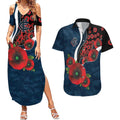 Carlton Blues ANZAC Personalised Couples Matching Summer Maxi Dress and Hawaiian Shirt Lest We Forget Poppy Camo