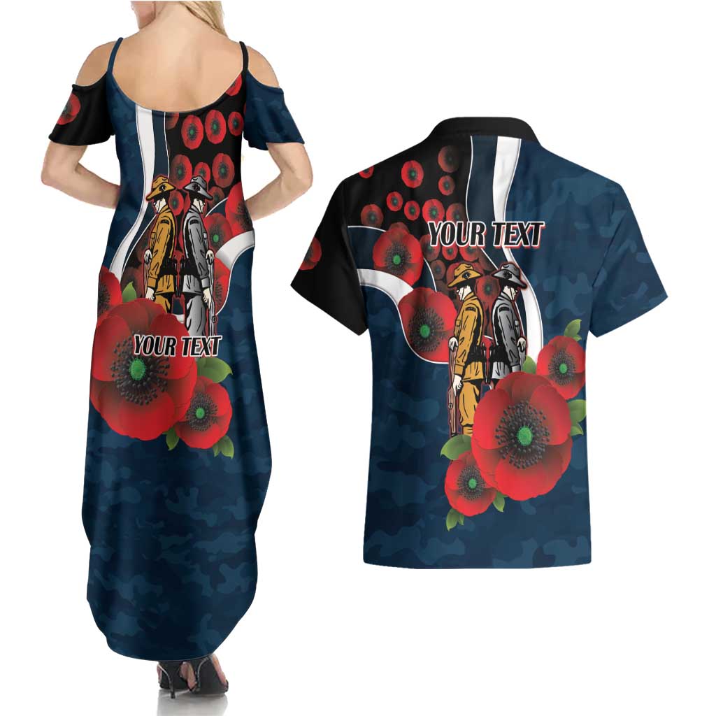 Carlton Blues ANZAC Personalised Couples Matching Summer Maxi Dress and Hawaiian Shirt Lest We Forget Poppy Camo