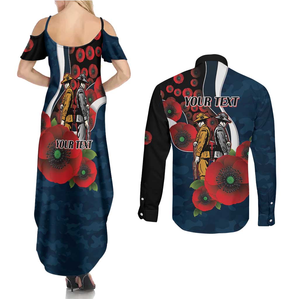 Carlton Blues ANZAC Personalised Couples Matching Summer Maxi Dress and Long Sleeve Button Shirt Lest We Forget Poppy Camo