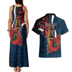 Carlton Blues ANZAC Personalised Couples Matching Tank Maxi Dress and Hawaiian Shirt Lest We Forget Poppy Camo