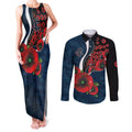 Carlton Blues ANZAC Personalised Couples Matching Tank Maxi Dress and Long Sleeve Button Shirt Lest We Forget Poppy Camo