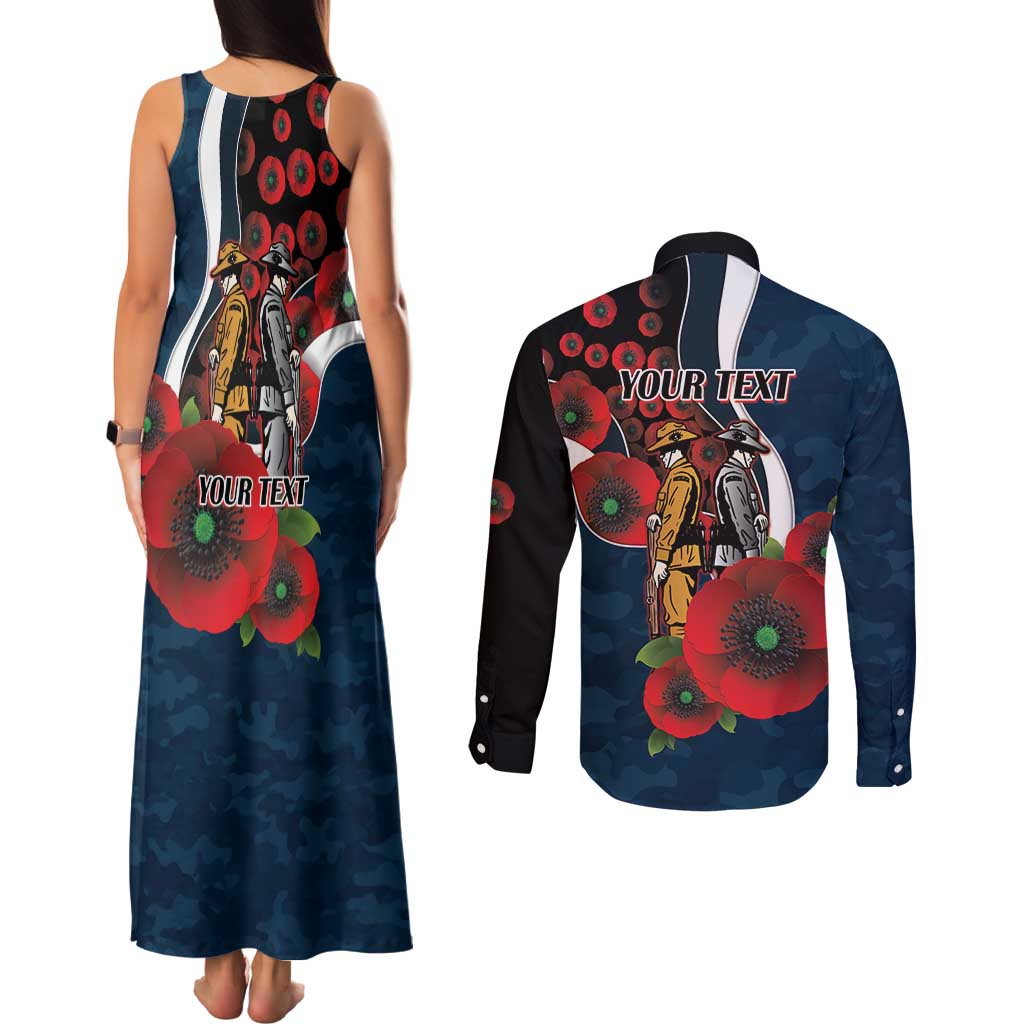 Carlton Blues ANZAC Personalised Couples Matching Tank Maxi Dress and Long Sleeve Button Shirt Lest We Forget Poppy Camo