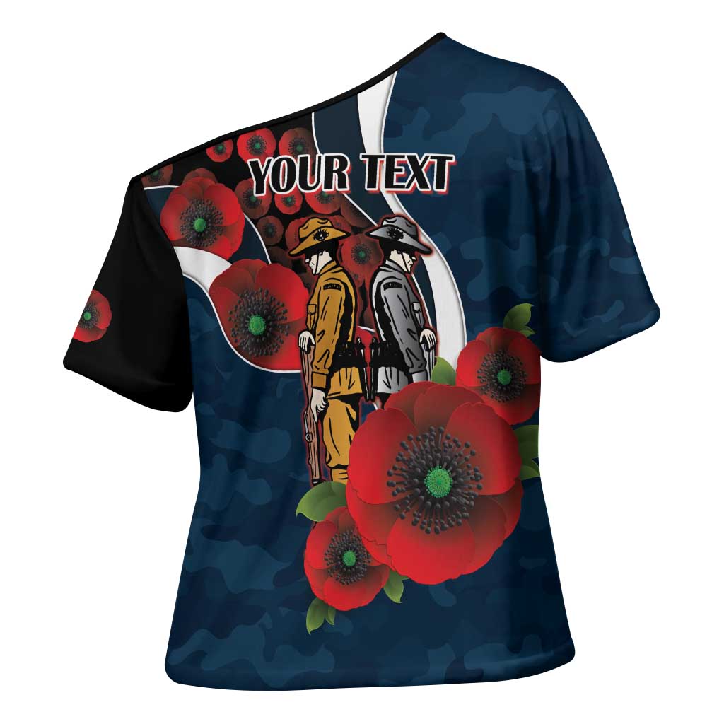 Carlton Blues ANZAC Personalised Cross Shoulder Shirt Lest We Forget Poppy Camo