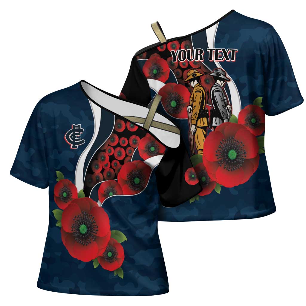 Carlton Blues ANZAC Personalised Cross Shoulder Shirt Lest We Forget Poppy Camo