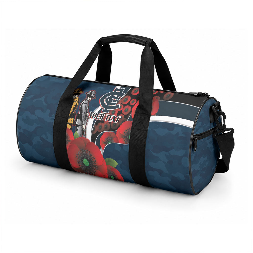 Carlton Blues ANZAC Personalised Duffle Bag Lest We Forget Poppy Camo