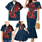 Carlton Blues ANZAC Personalised Family Matching Mermaid Dress and Hawaiian Shirt Lest We Forget Poppy Camo