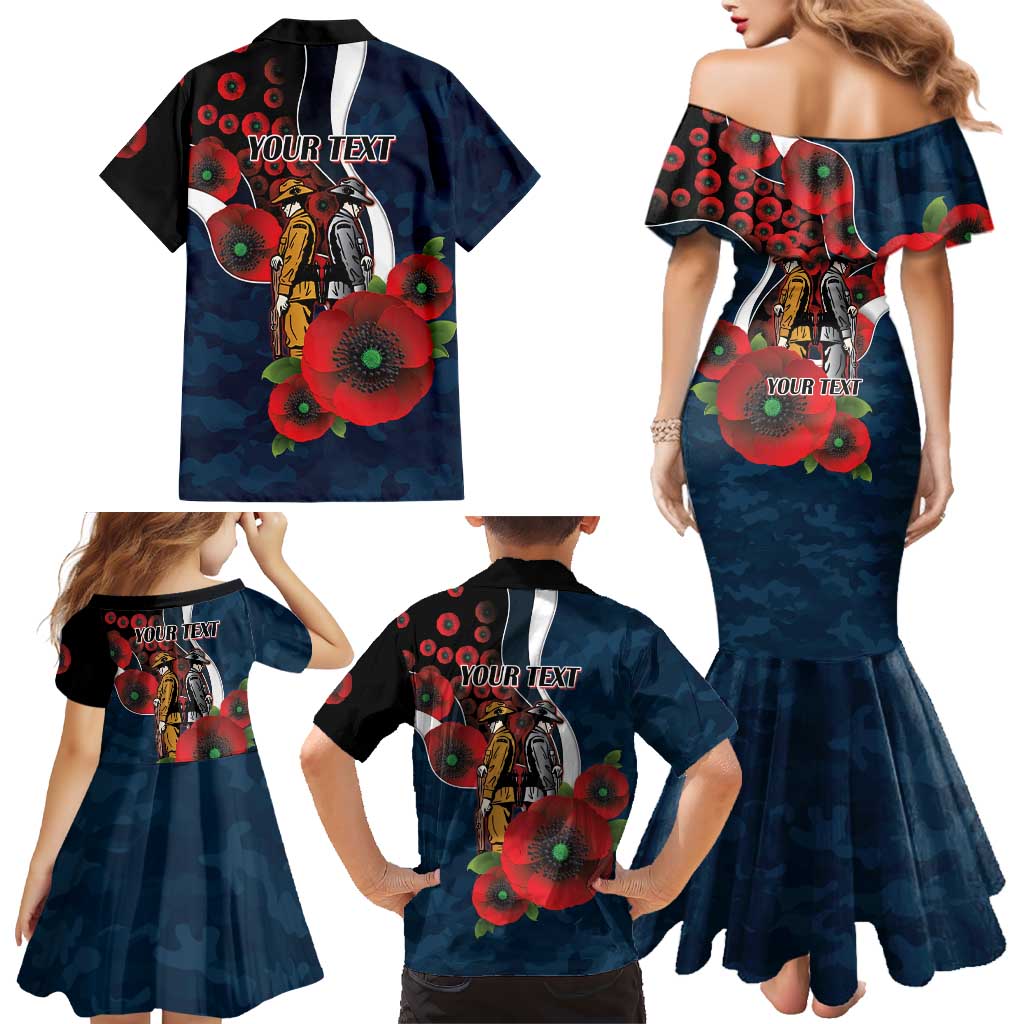 Carlton Blues ANZAC Personalised Family Matching Mermaid Dress and Hawaiian Shirt Lest We Forget Poppy Camo