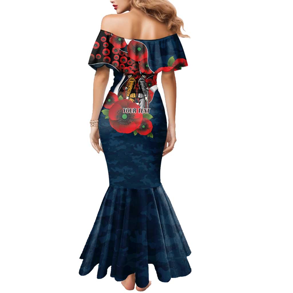Carlton Blues ANZAC Personalised Family Matching Mermaid Dress and Hawaiian Shirt Lest We Forget Poppy Camo
