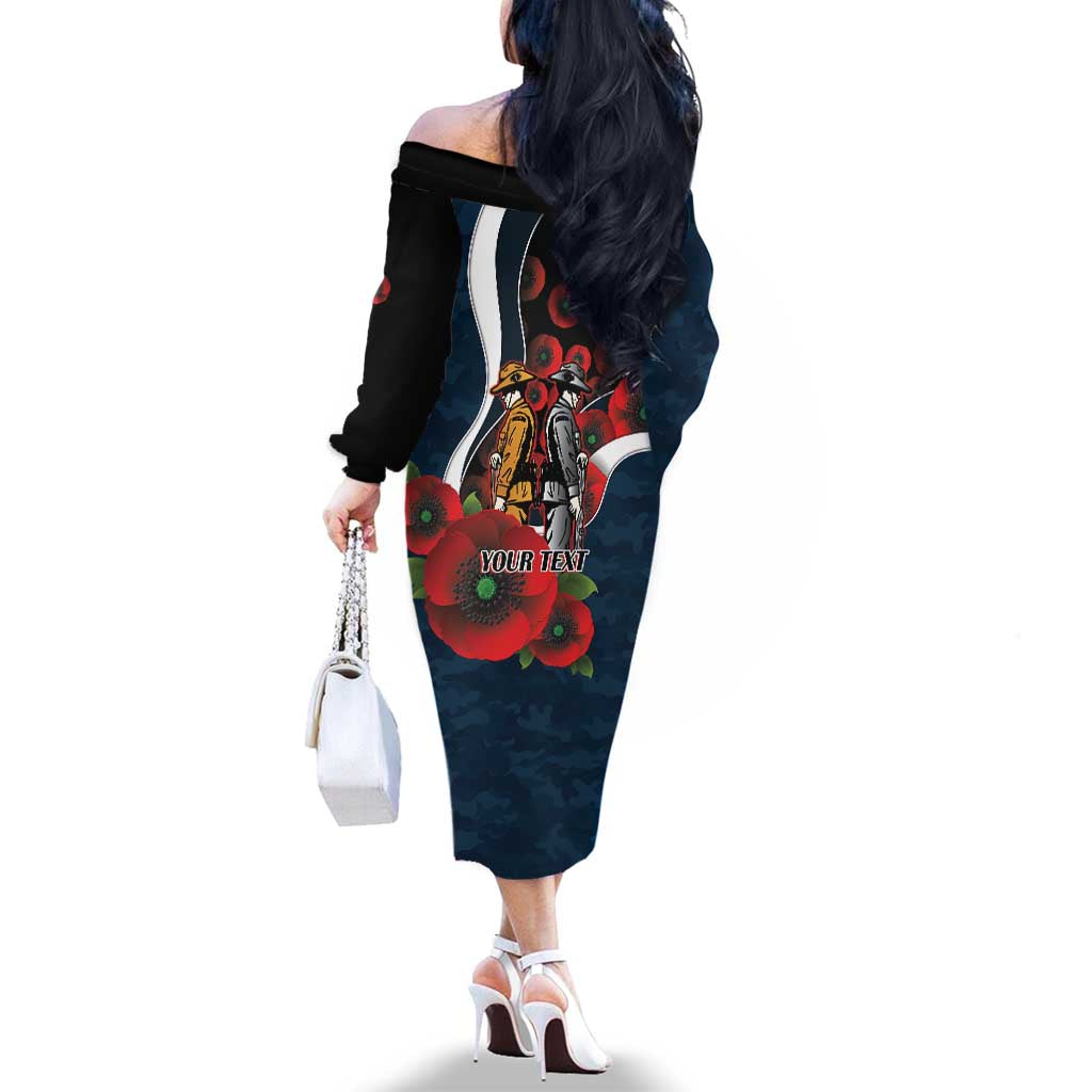 Carlton Blues ANZAC Personalised Family Matching Off The Shoulder Long Sleeve Dress and Hawaiian Shirt Lest We Forget Poppy Camo