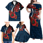 Carlton Blues ANZAC Personalised Family Matching Off Shoulder Maxi Dress and Hawaiian Shirt Lest We Forget Poppy Camo