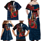 Carlton Blues ANZAC Personalised Family Matching Off Shoulder Maxi Dress and Hawaiian Shirt Lest We Forget Poppy Camo