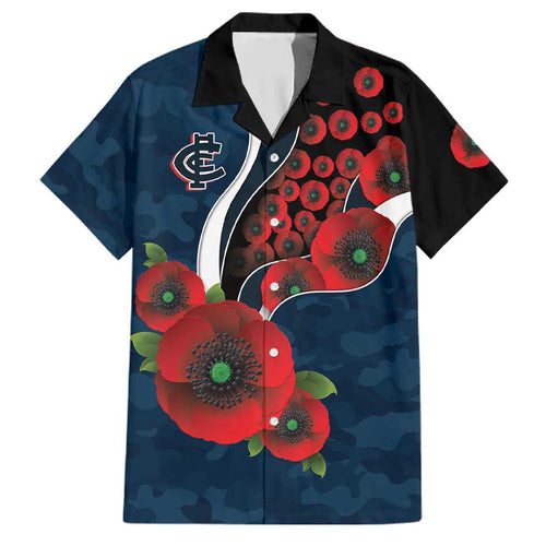 Carlton Blues ANZAC Personalised Family Matching Off Shoulder Maxi Dress and Hawaiian Shirt Lest We Forget Poppy Camo