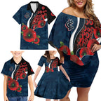 Carlton Blues ANZAC Personalised Family Matching Off Shoulder Short Dress and Hawaiian Shirt Lest We Forget Poppy Camo