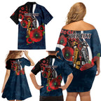 Carlton Blues ANZAC Personalised Family Matching Off Shoulder Short Dress and Hawaiian Shirt Lest We Forget Poppy Camo