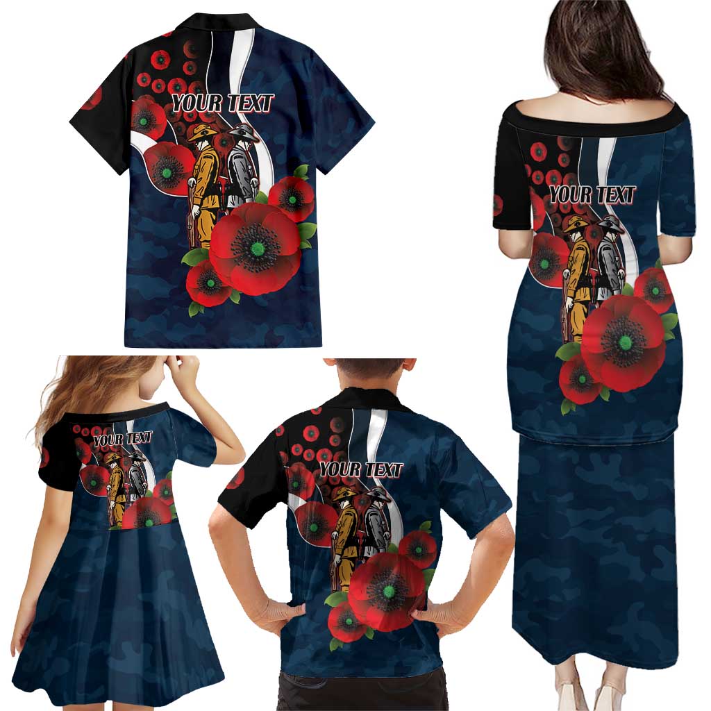 Carlton Blues ANZAC Personalised Family Matching Puletasi and Hawaiian Shirt Lest We Forget Poppy Camo