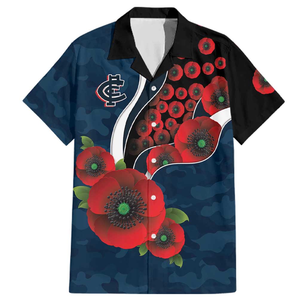 Carlton Blues ANZAC Personalised Family Matching Puletasi and Hawaiian Shirt Lest We Forget Poppy Camo