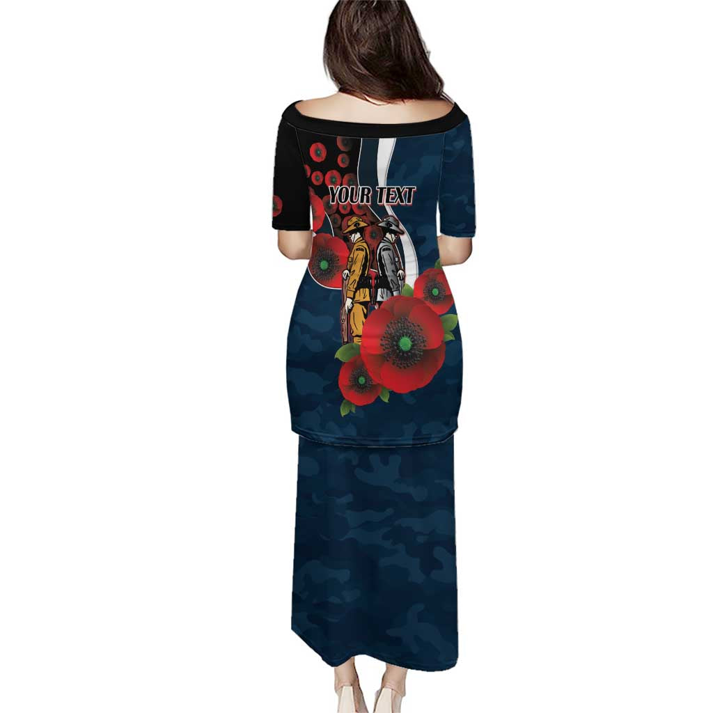 Carlton Blues ANZAC Personalised Family Matching Puletasi and Hawaiian Shirt Lest We Forget Poppy Camo