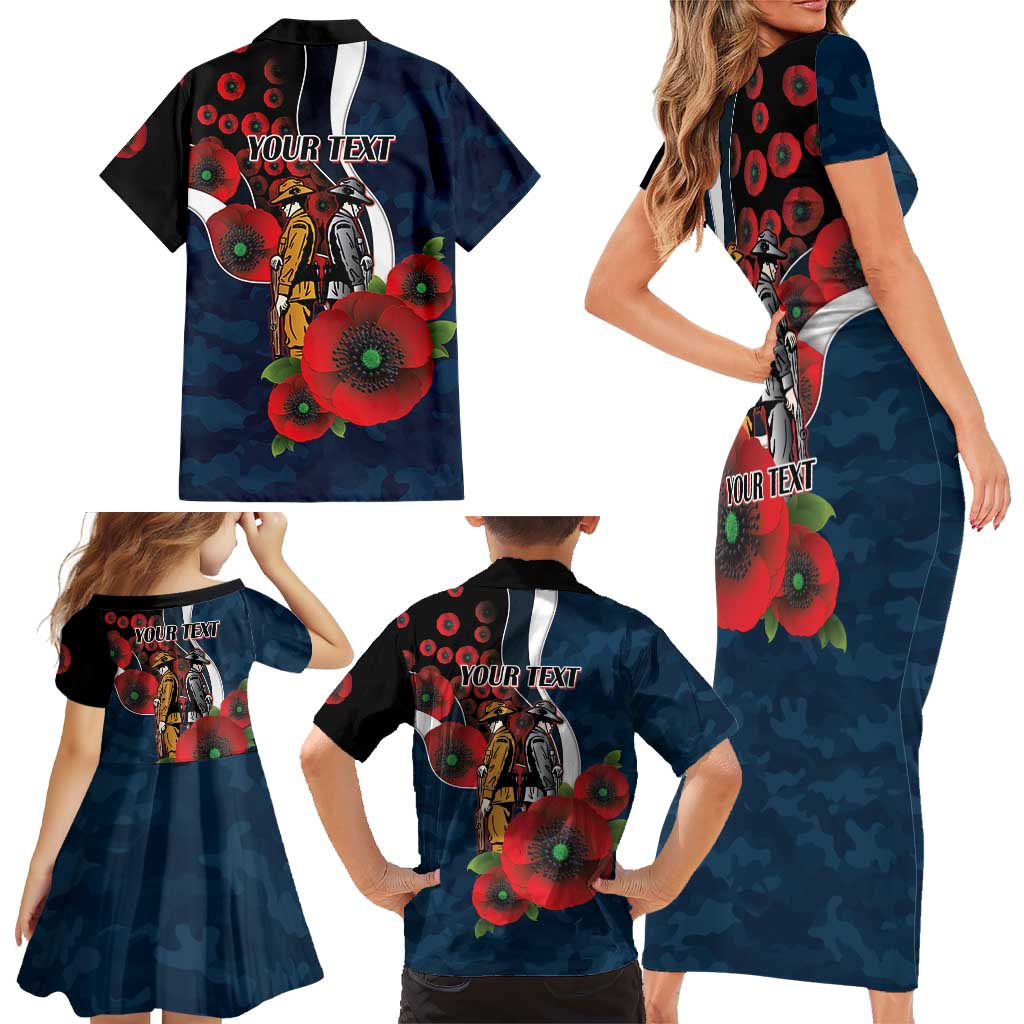 Carlton Blues ANZAC Personalised Family Matching Short Sleeve Bodycon Dress and Hawaiian Shirt Lest We Forget Poppy Camo
