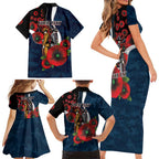 Carlton Blues ANZAC Personalised Family Matching Short Sleeve Bodycon Dress and Hawaiian Shirt Lest We Forget Poppy Camo