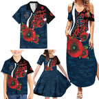 Carlton Blues ANZAC Personalised Family Matching Summer Maxi Dress and Hawaiian Shirt Lest We Forget Poppy Camo