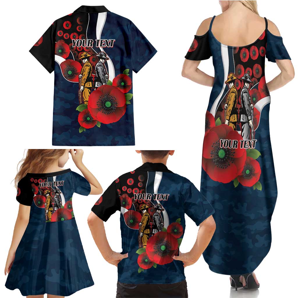 Carlton Blues ANZAC Personalised Family Matching Summer Maxi Dress and Hawaiian Shirt Lest We Forget Poppy Camo