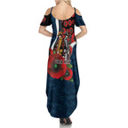 Carlton Blues ANZAC Personalised Family Matching Summer Maxi Dress and Hawaiian Shirt Lest We Forget Poppy Camo
