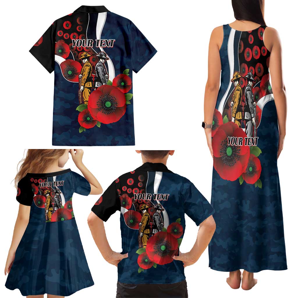 Carlton Blues ANZAC Personalised Family Matching Tank Maxi Dress and Hawaiian Shirt Lest We Forget Poppy Camo
