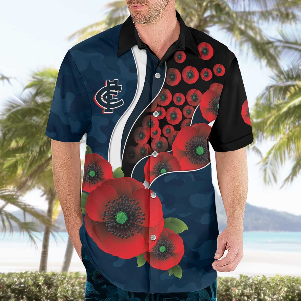 Carlton Blues ANZAC Personalised Hawaiian Shirt Lest We Forget Poppy Camo