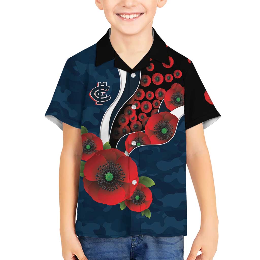Carlton Blues ANZAC Personalised Hawaiian Shirt Lest We Forget Poppy Camo