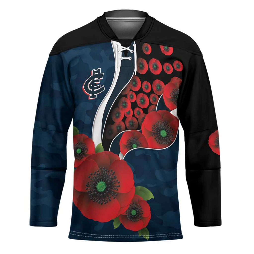 Carlton Blues ANZAC Personalised Hockey Jersey Lest We Forget Poppy Camo
