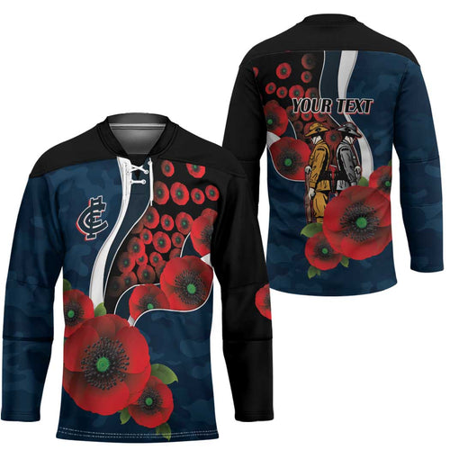 Carlton Blues ANZAC Personalised Hockey Jersey Lest We Forget Poppy Camo