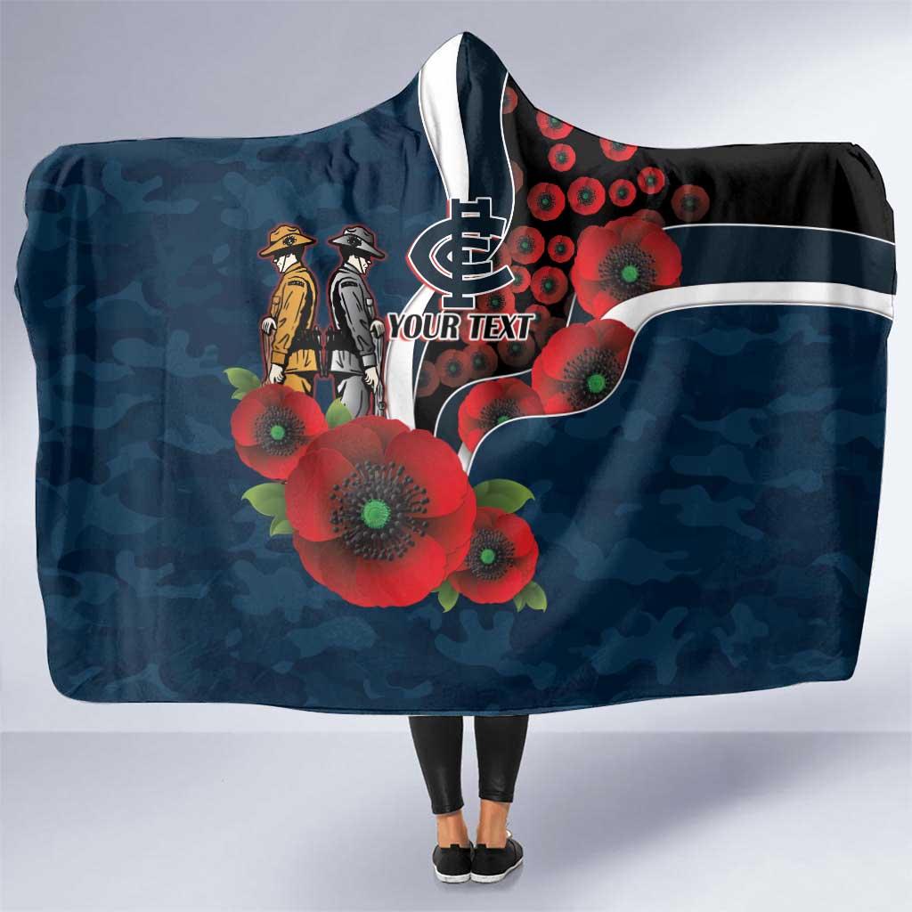 Carlton Blues ANZAC Personalised Hooded Blanket Lest We Forget Poppy Camo