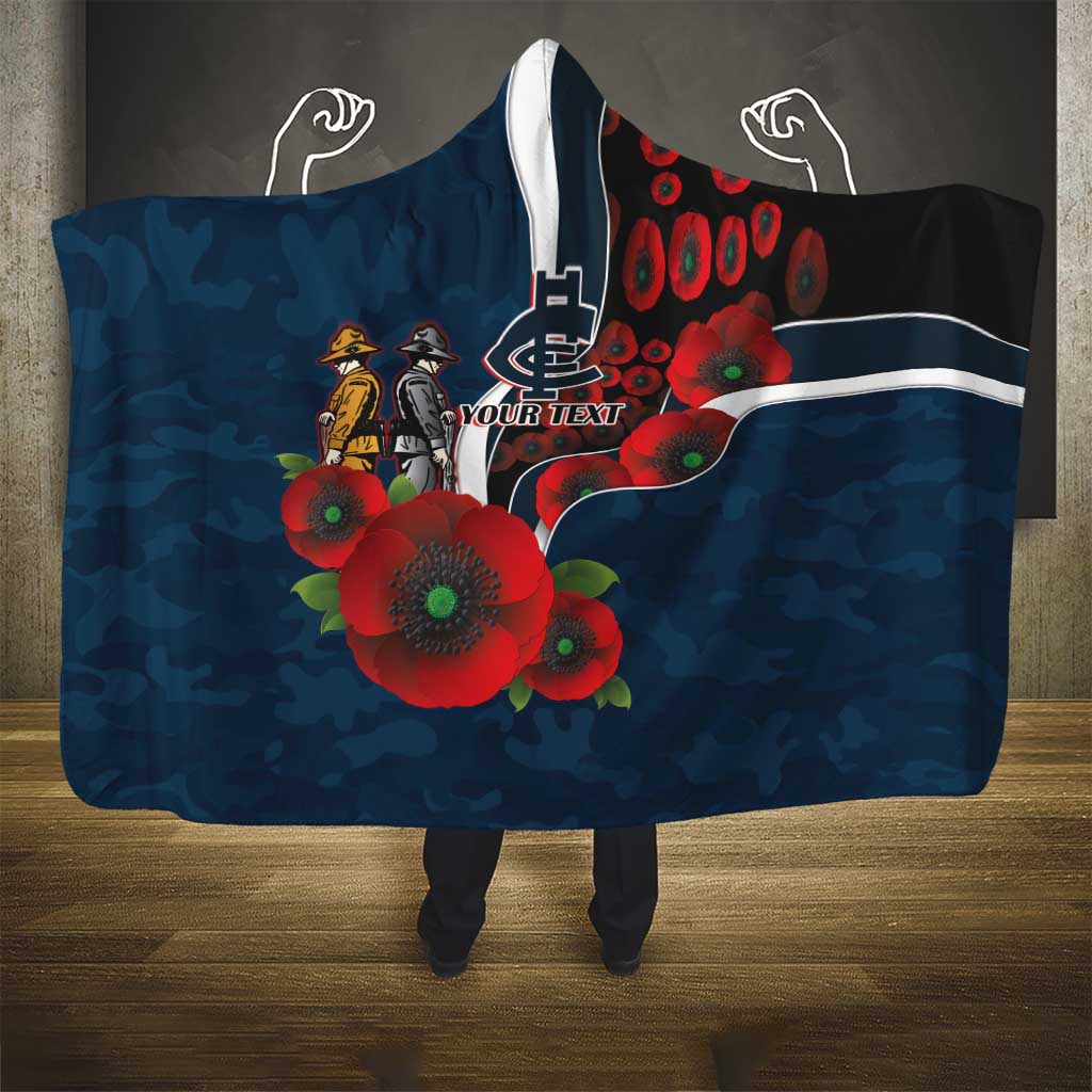 Carlton Blues ANZAC Personalised Hooded Blanket Lest We Forget Poppy Camo