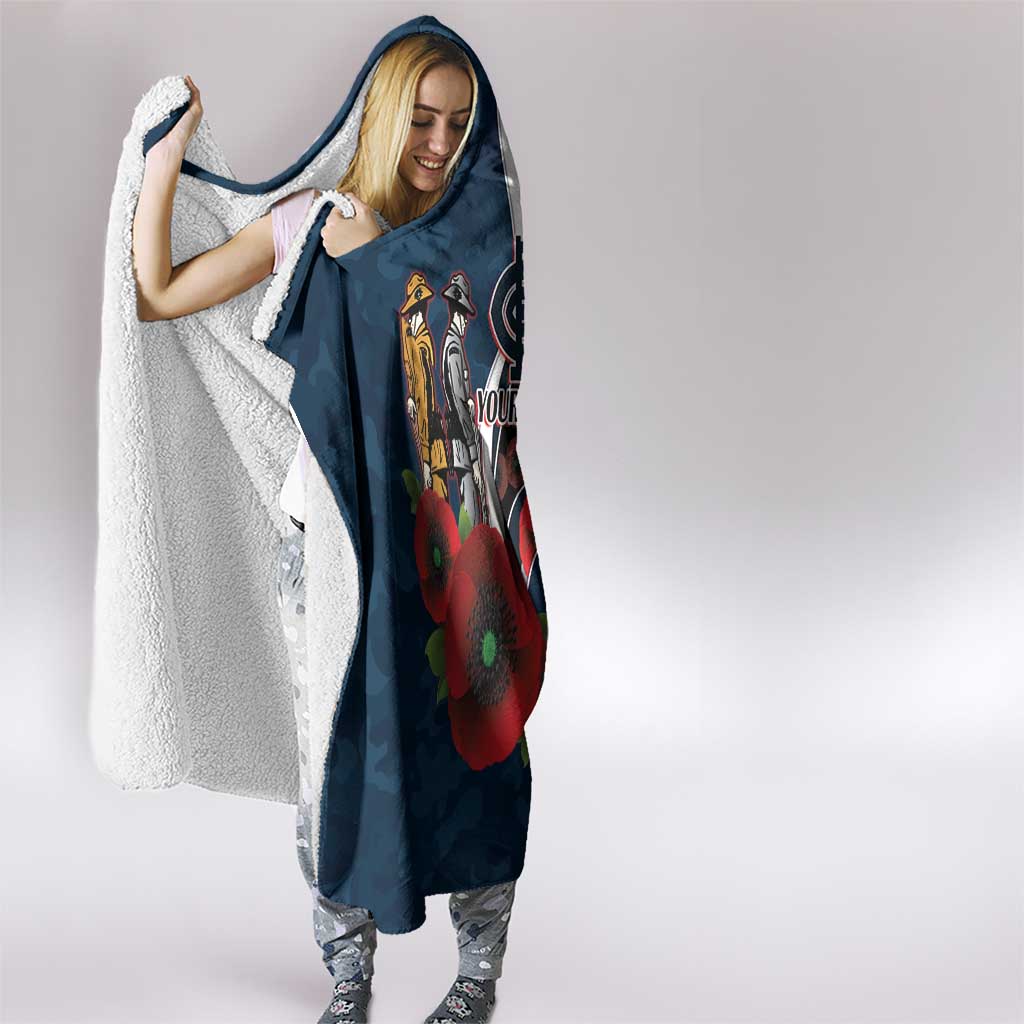 Carlton Blues ANZAC Personalised Hooded Blanket Lest We Forget Poppy Camo