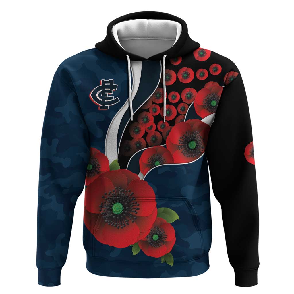 Carlton Blues ANZAC Personalised Hoodie Lest We Forget Poppy Camo