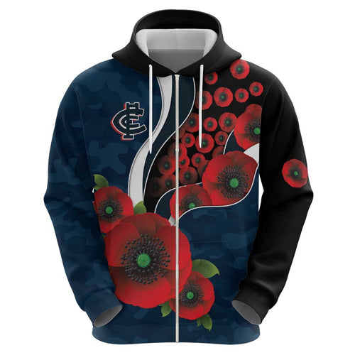 Carlton Blues ANZAC Personalised Hoodie Lest We Forget Poppy Camo