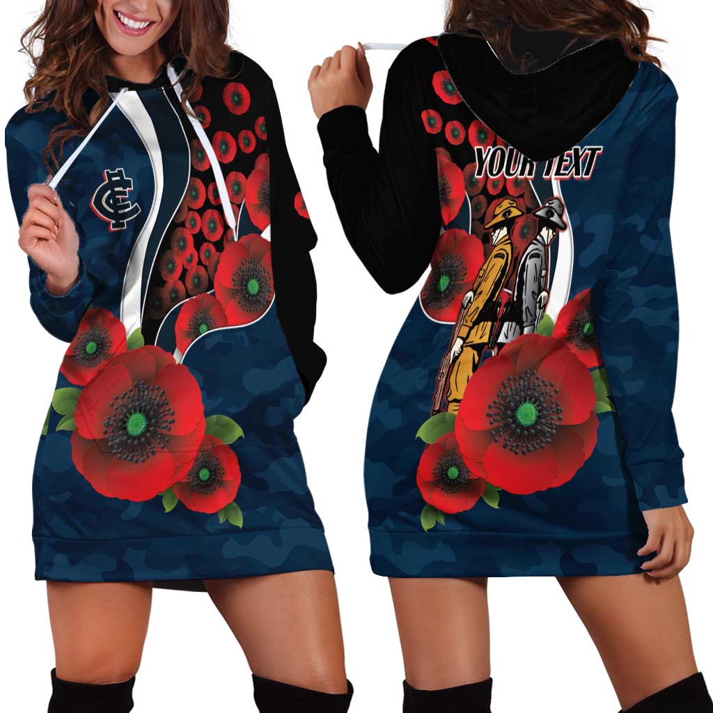 Carlton Blues ANZAC Personalised Hoodie Dress Lest We Forget Poppy Camo