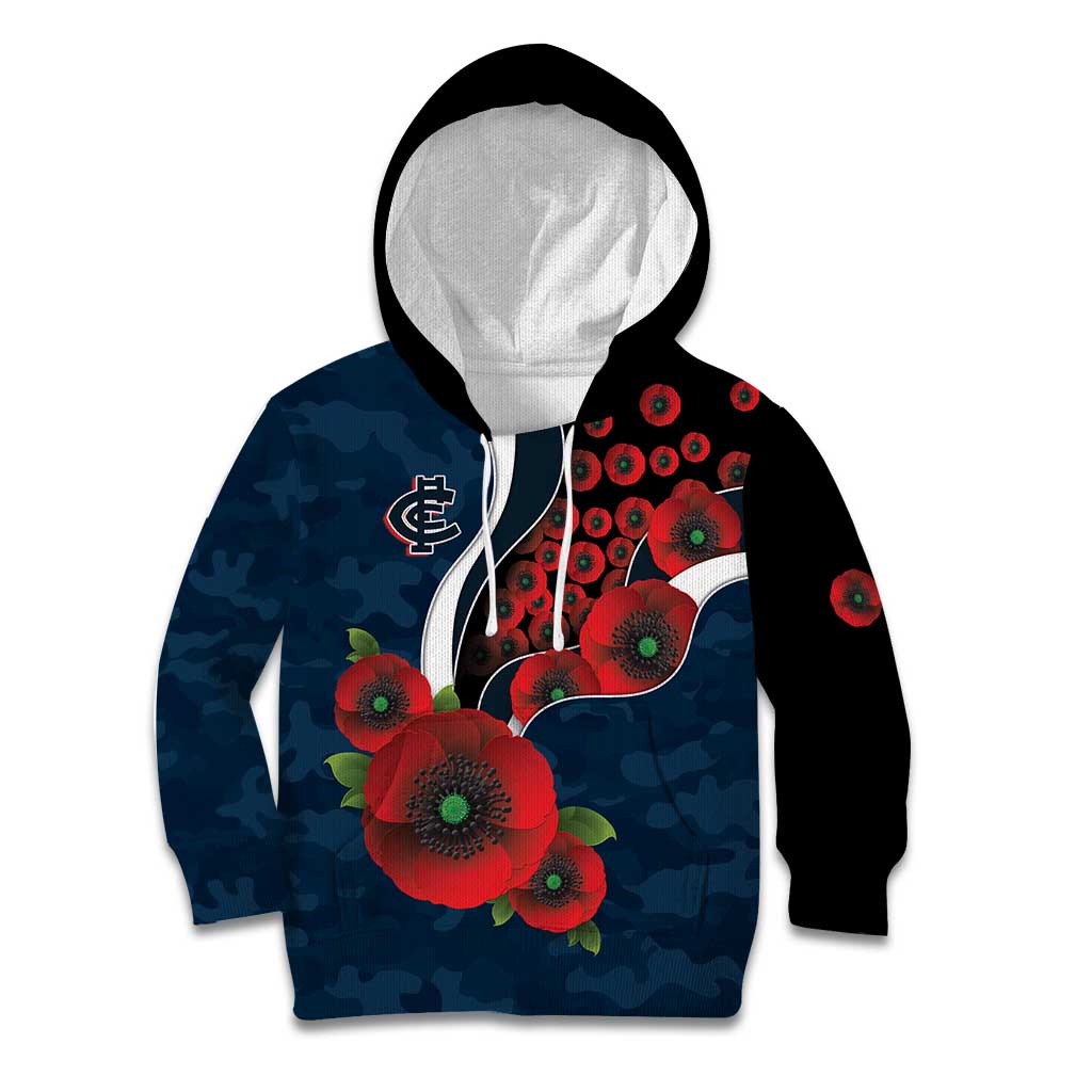 Carlton Blues ANZAC Personalised Kid Hoodie Lest We Forget Poppy Camo