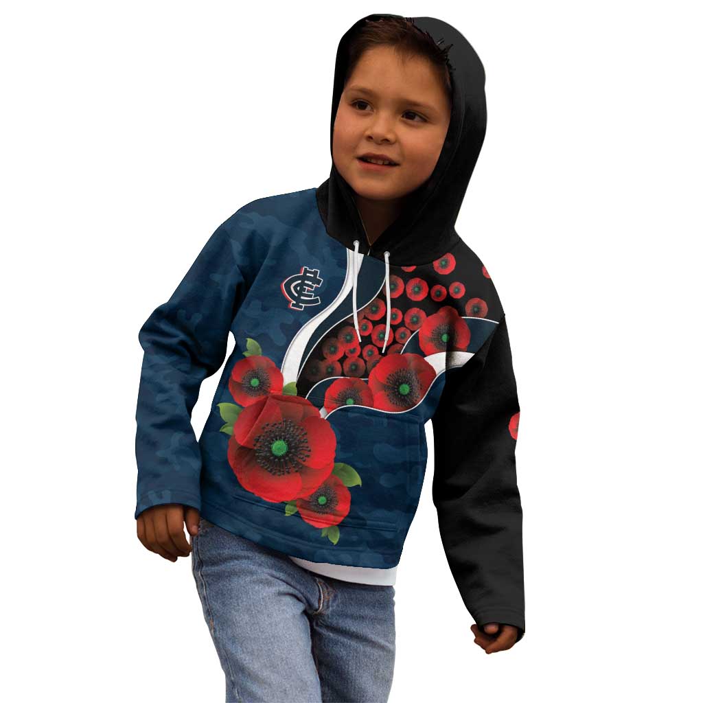 Carlton Blues ANZAC Personalised Kid Hoodie Lest We Forget Poppy Camo