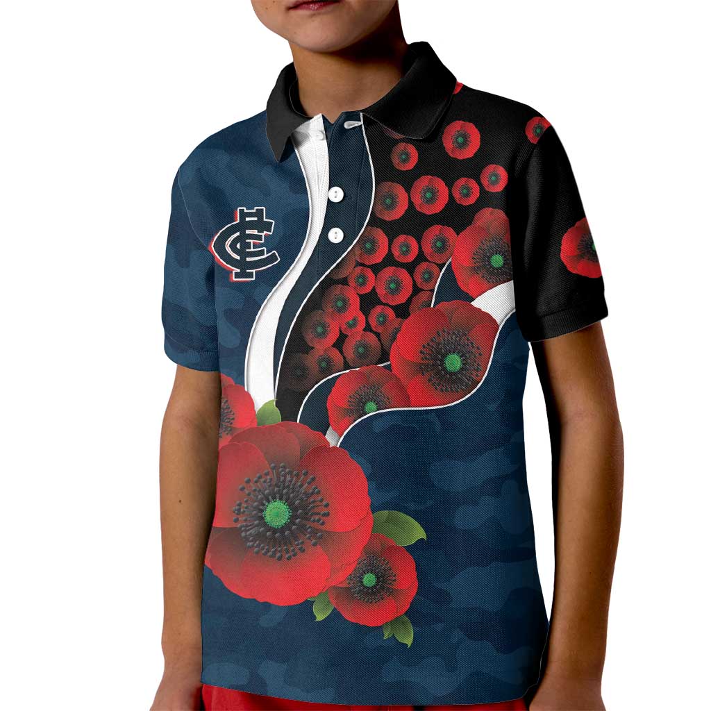 Carlton Blues ANZAC Personalised Kid Polo Shirt Lest We Forget Poppy Camo