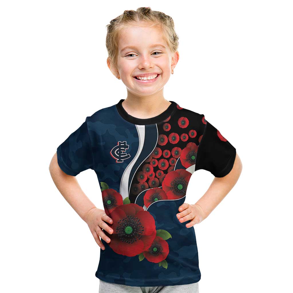 Carlton Blues ANZAC Personalised Kid T Shirt Lest We Forget Poppy Camo